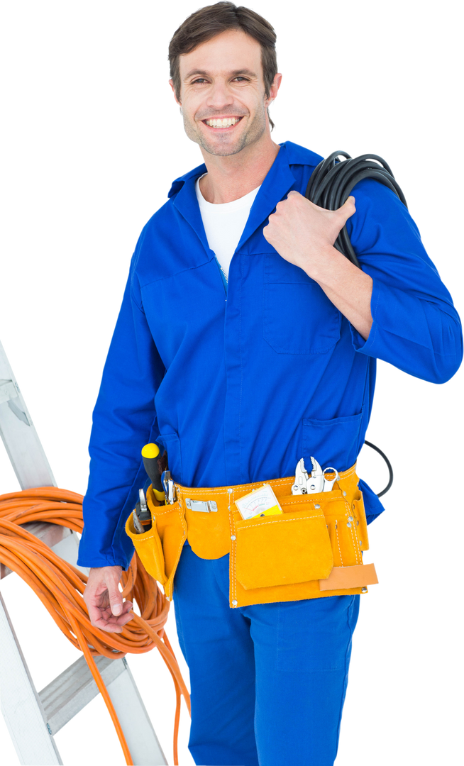 Transparent Electrician Smiling with Toolbox and Ladder - Download Free Stock Images Pikwizard.com