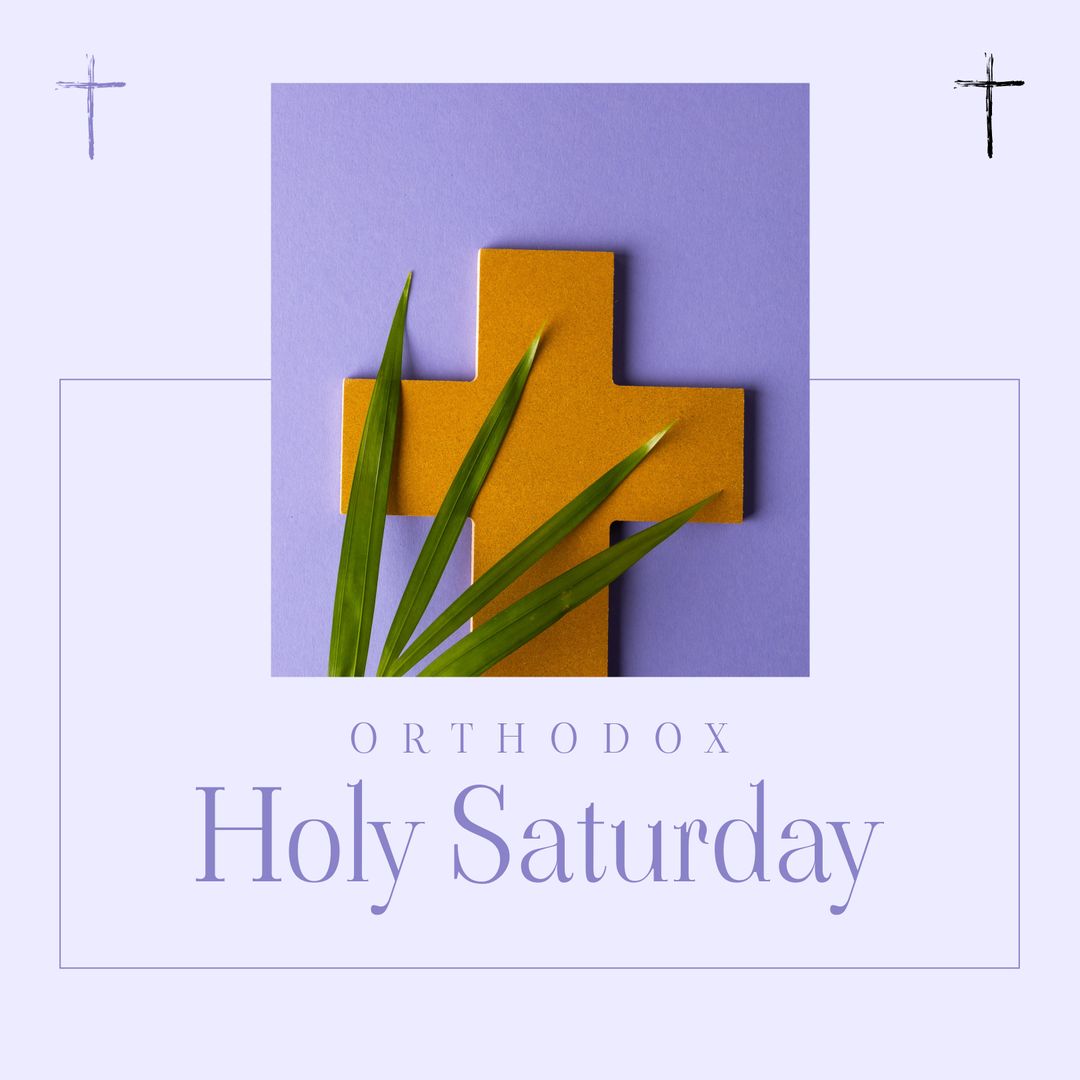 Orthodox Holy Saturday Cross with Palm Leaves on Purple Background