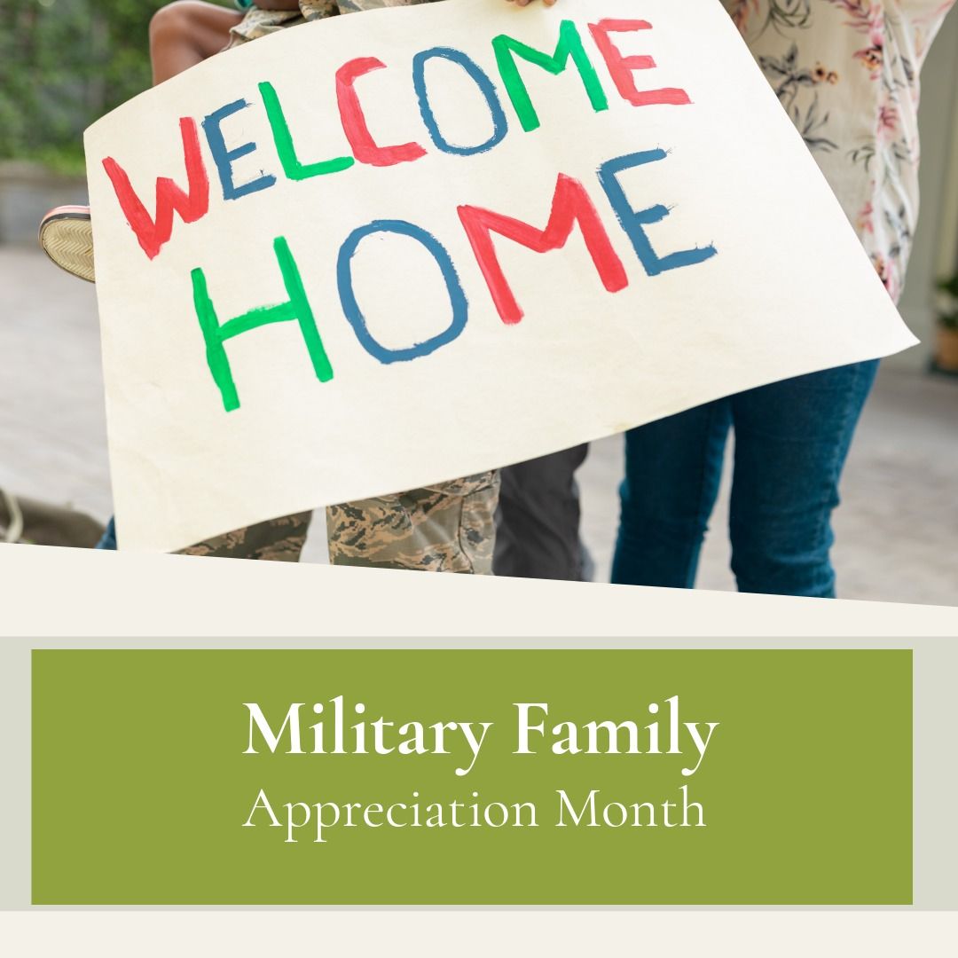 Square image of military family appreciation month text and welcome home baner - Download Free Stock Templates Pikwizard.com