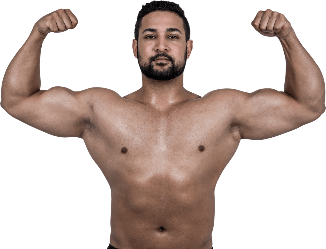 Transparent Muscular Man Flexing Biceps Full Strength