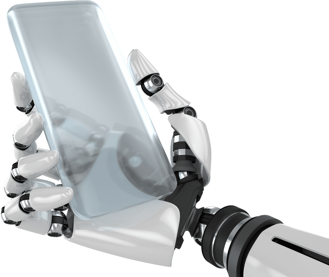 AI Robotic Hand Holding Transparent Smartphone Futuristic Technology