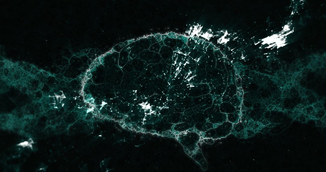 Digital Brain in Abstract Green Waves Symbolizing Medical Technology