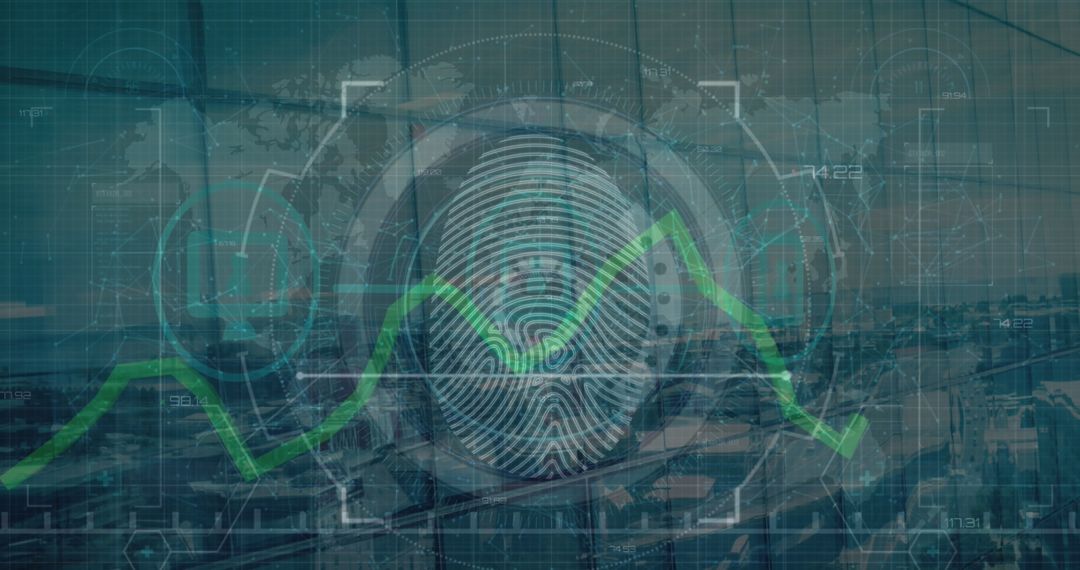 Biometric Fingerprint Scanning and Digital Chart Over City