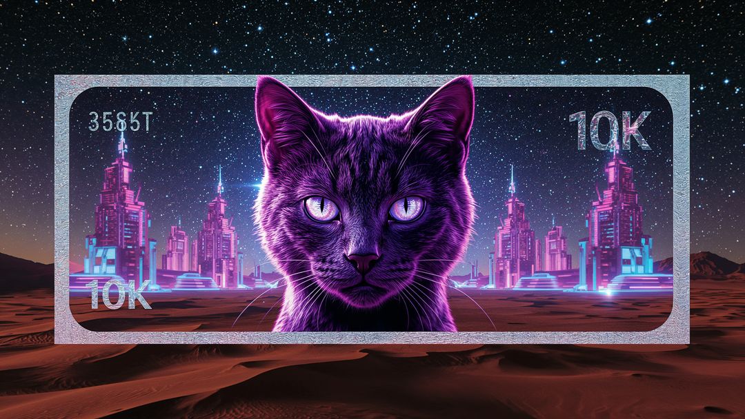 Futuristic Neon Cat with Cyberpunk Cityscape