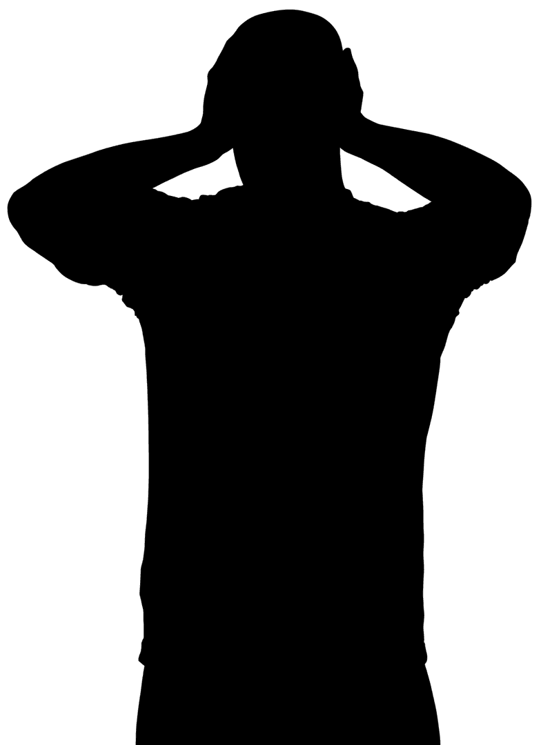 Digital Transparent Silhouette of Man Holding Head in Thought