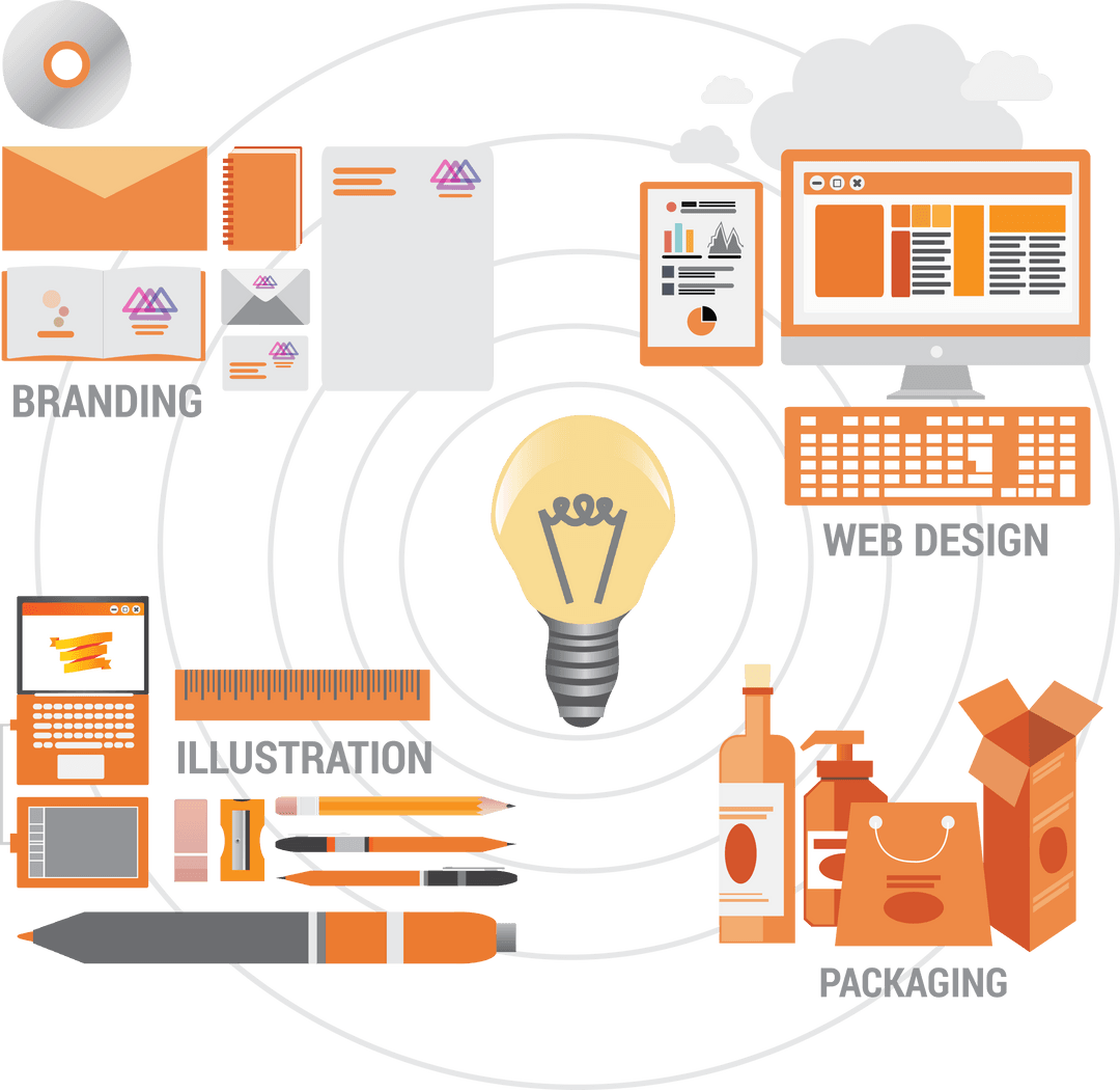 Transparent Business Concept with Lightbulb and Icons