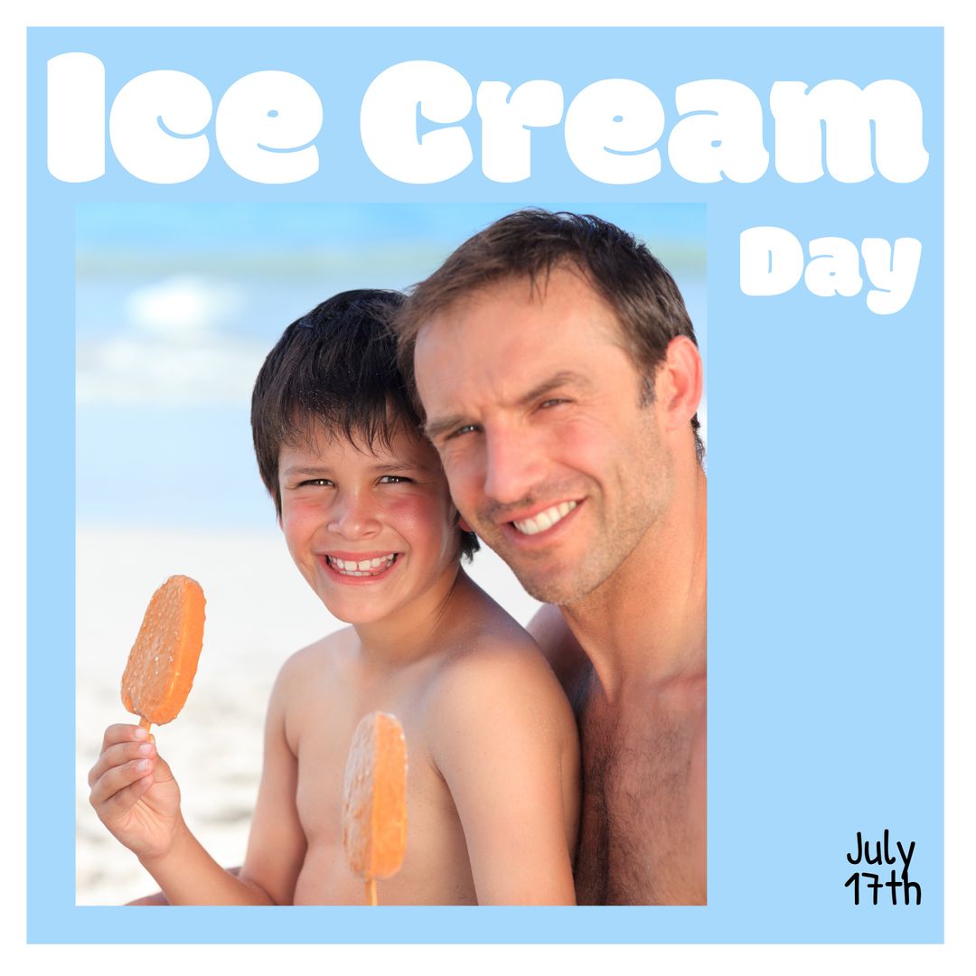 Family Celebrating Ice Cream Day at Beach with Popsicles