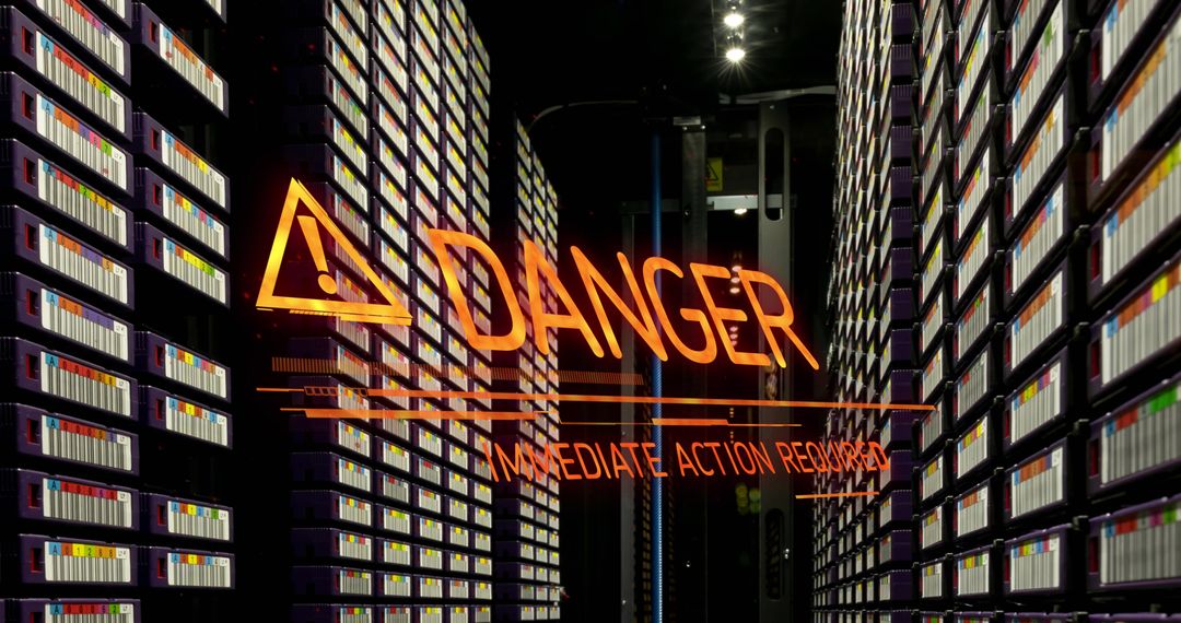 Warning Alert in Data Center with Digital Overlay