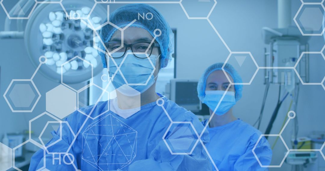 Surgeons in Operation Room with Scientific Overlay