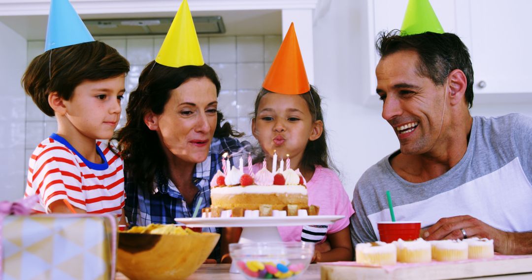 Joyful Family Birthday Celebration in Bright Kitchen - Free Images, Stock Photos and Pictures on Pikwizard.com