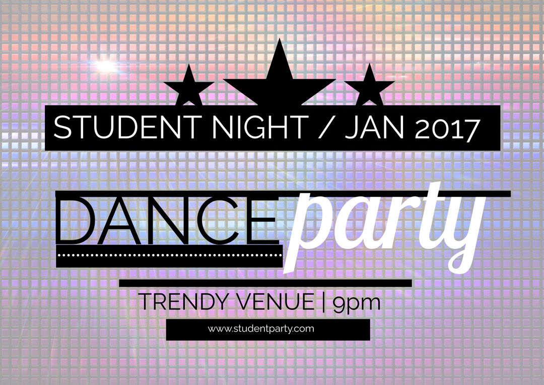 Vibrant Student Dance Party Announcement with Pixelated Background