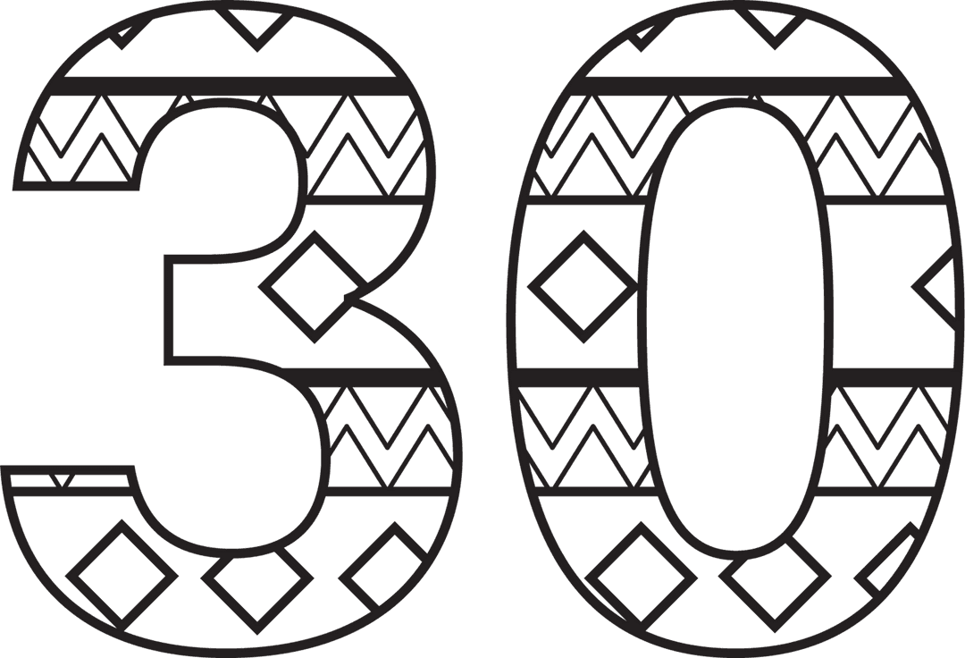 Transparent Stylized Number 30 with Geometric Patterns