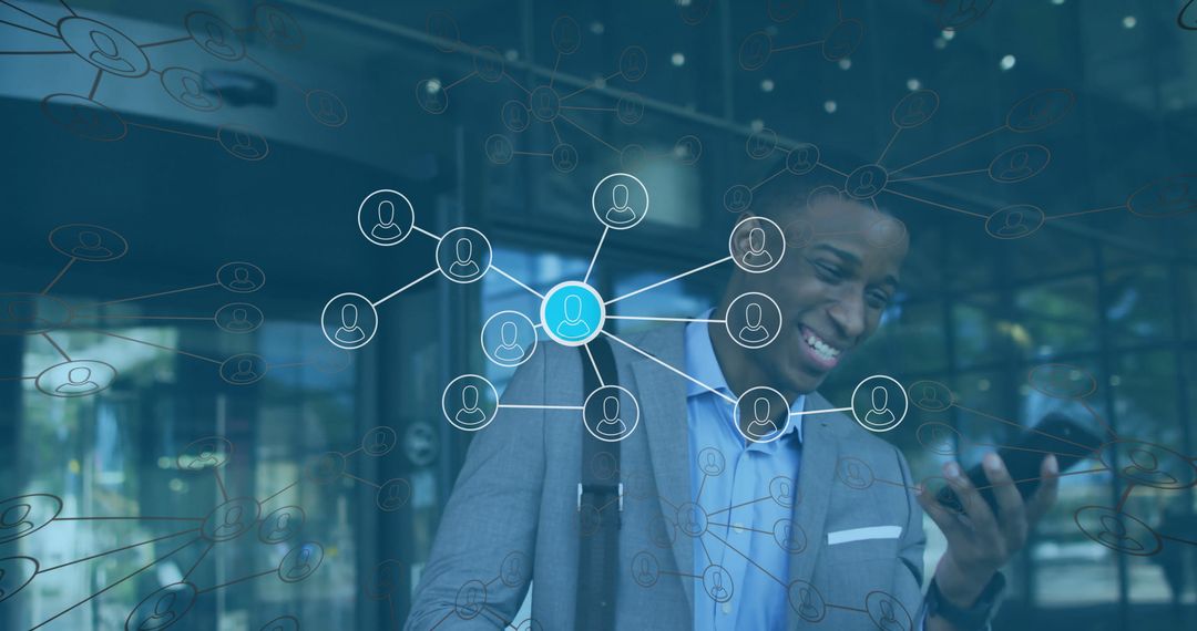 Business Professional Embracing Digital Networking with Smartphone