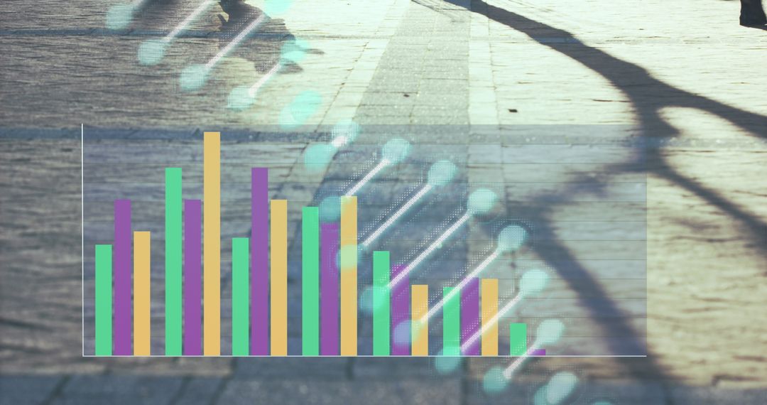 Colorful Bar Graph Overlay on Urban Street with Light Reflections