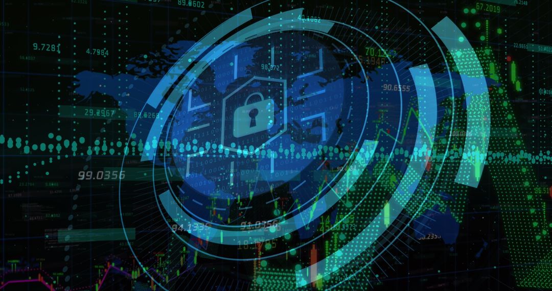 Cybersecurity Concept with Locked Padlock over Digital World Map