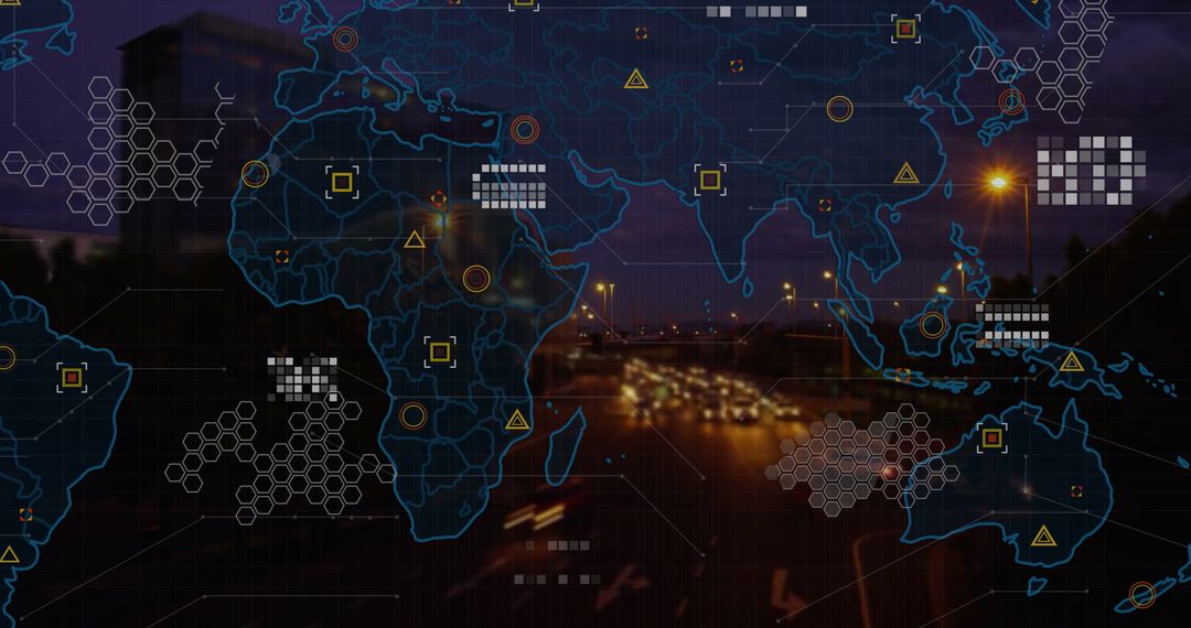 Global Connection Digital Layers on Cityscape