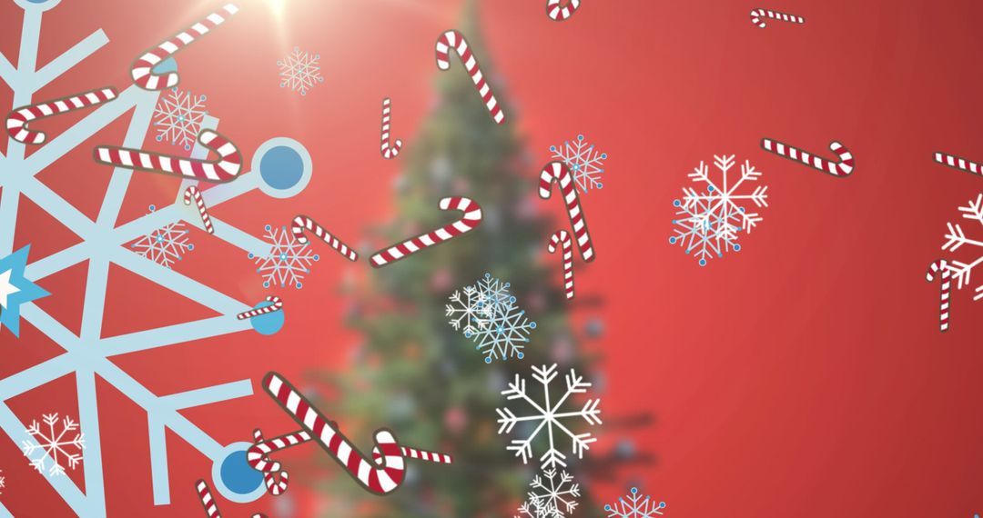 Festive Snowflakes and Candy Canes with Christmas Tree