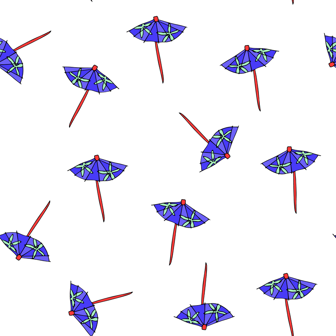 Pattern of Blue Umbrella Illustration on Transparent Background