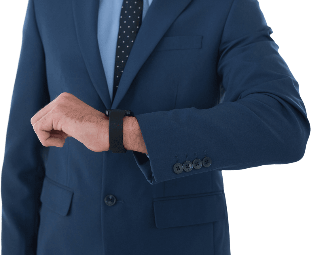 Businessman Checking Wrist Watch in Professional Attire, Transparent Background