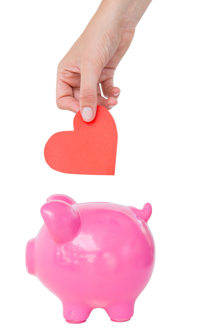 Hand Holding Red Heart Above Pink Piggy Bank Transparent Background - Download Free Stock Images Pikwizard.com