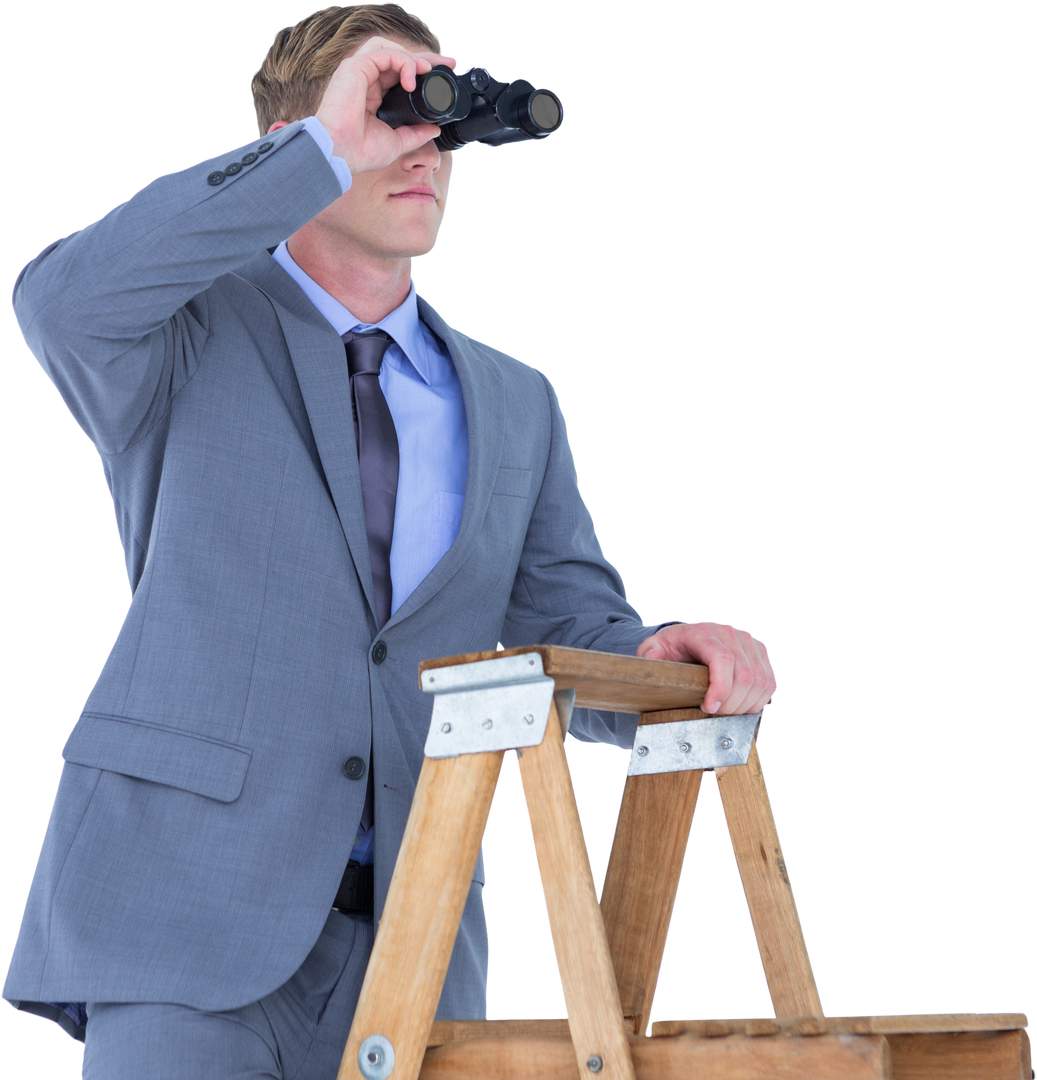 Transparent Businessman on Ladder Using Binoculars - Download Free Stock Images Pikwizard.com