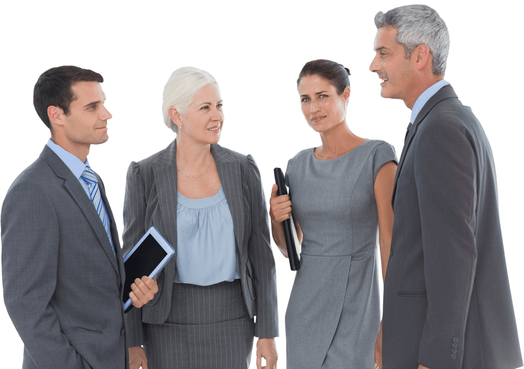 Transparent Happy Business Colleagues in Discussion Setting