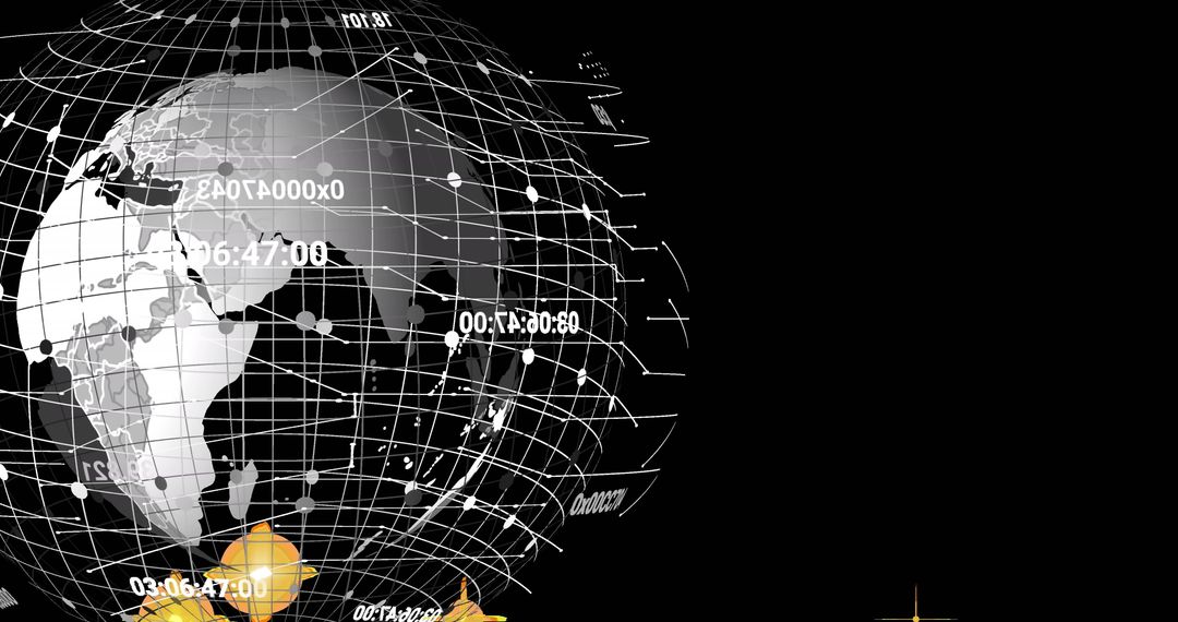 Transparent Globe with Falling Yellow Shapes on Black Background