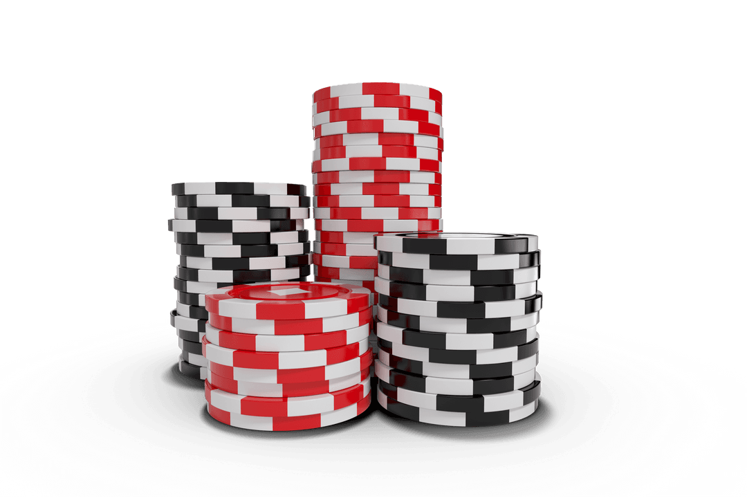 Stacks of Colorful Casino Chips on Transparent Background