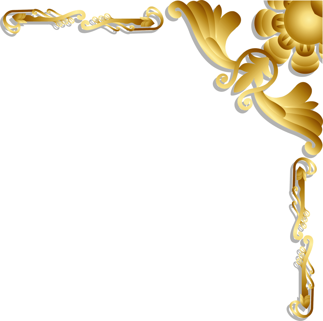 Elegant Baroque Gold Corner Ornament on Transparent Background