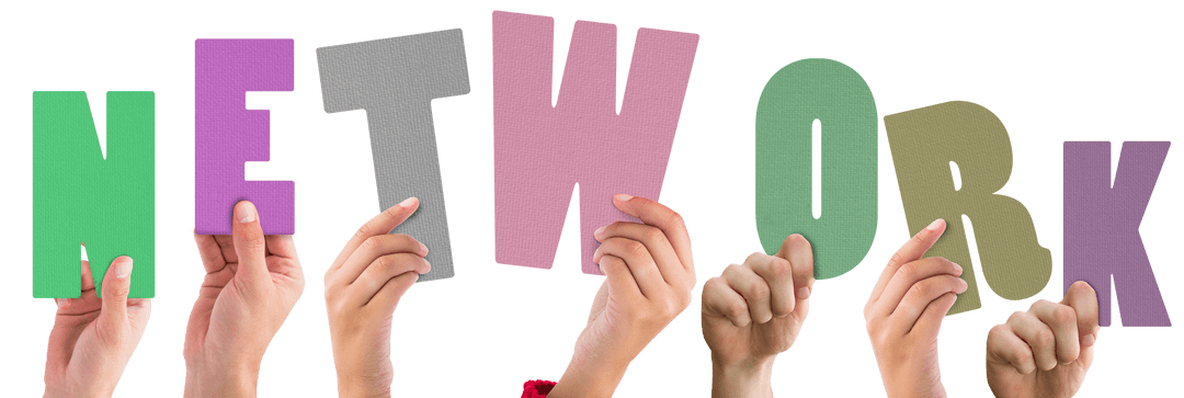 Hands Holding NETWORK Text on Transparent Background