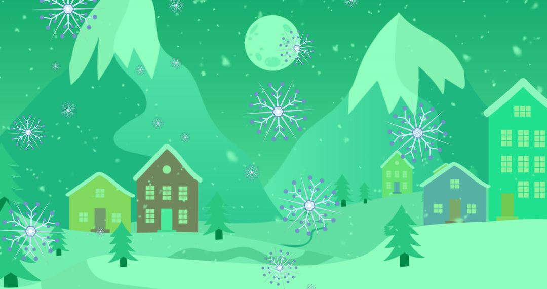 Winter Wonderland with Snowflakes on Green Background