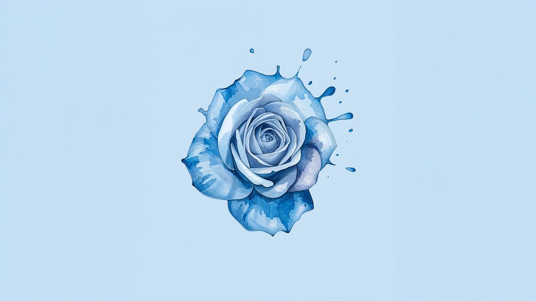Blooming Blue Rose with Artistic Watercolor Splatters