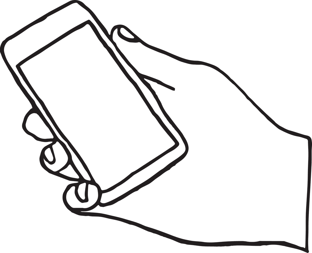 Hand Holding Smartphone Line Art on Transparent Background