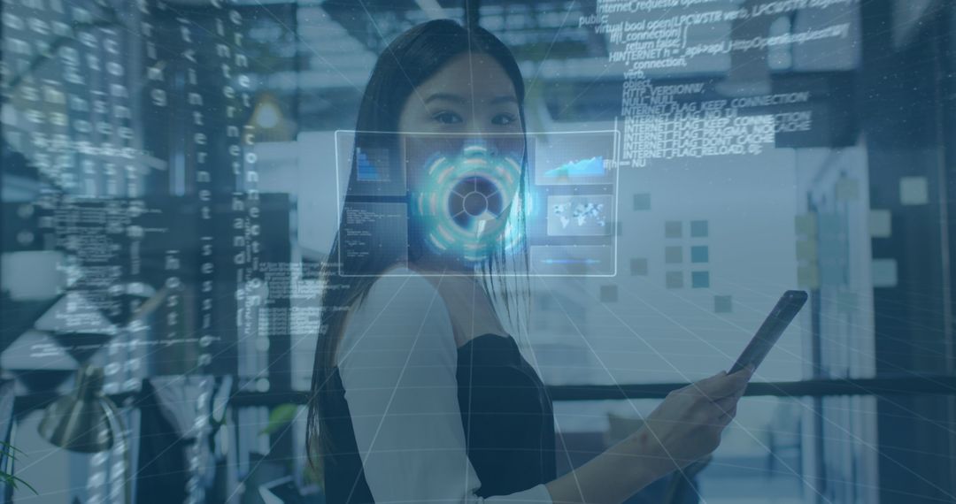 Asian Businesswoman Engaged in Digital Data Processing on Tablet