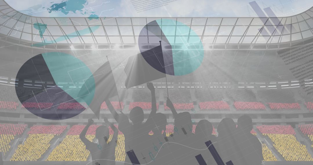 Sports Fans Cheering with Statistical Overlays at Stadium