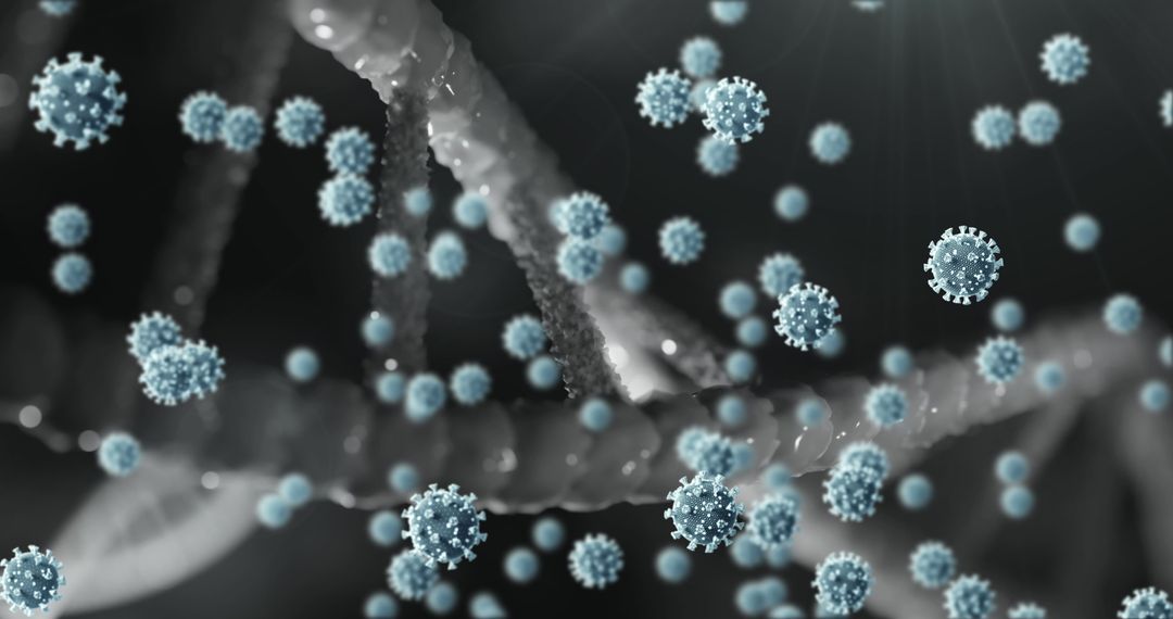 COVID-19 Cells Floating Over Rotating DNA Structure