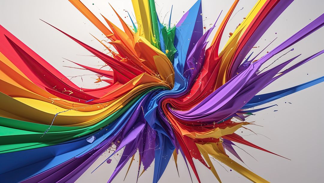 Dynamic Swirling Vortex of Vibrant Colorful Paint Ribbons