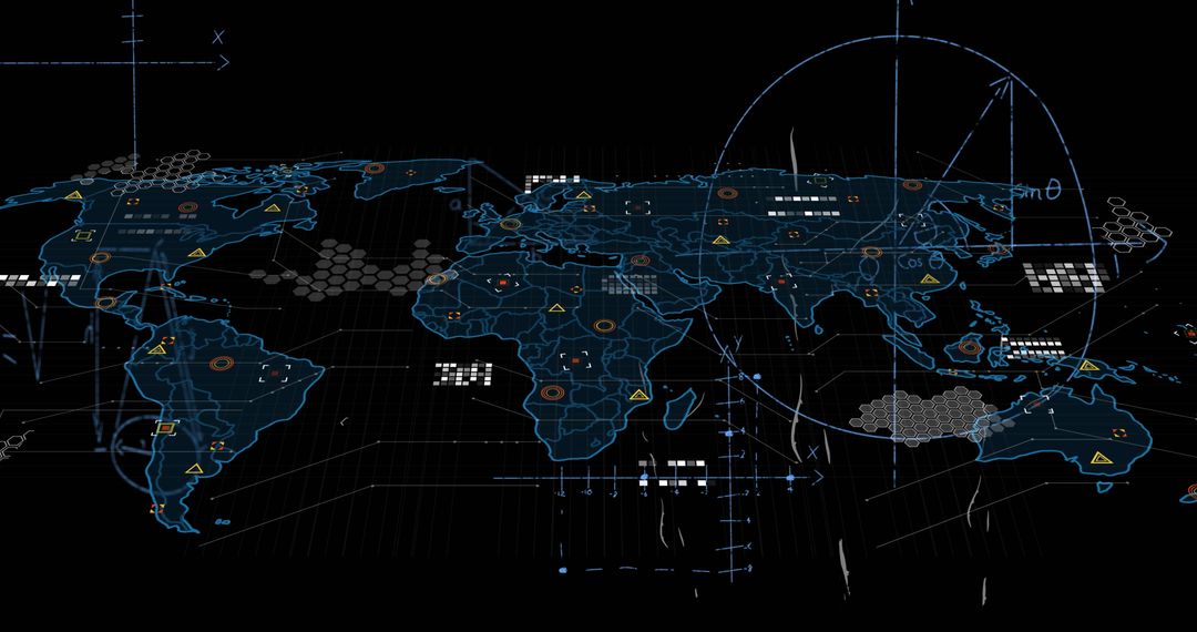 Global Data Network with Mathematical Analytics Map Illustration