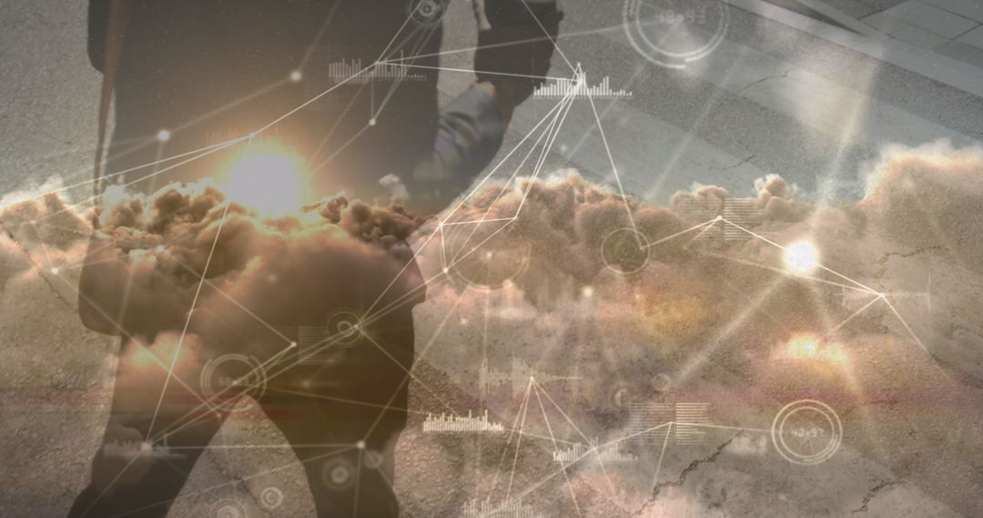 Digital Interface Blending with Background of Businessman Walking