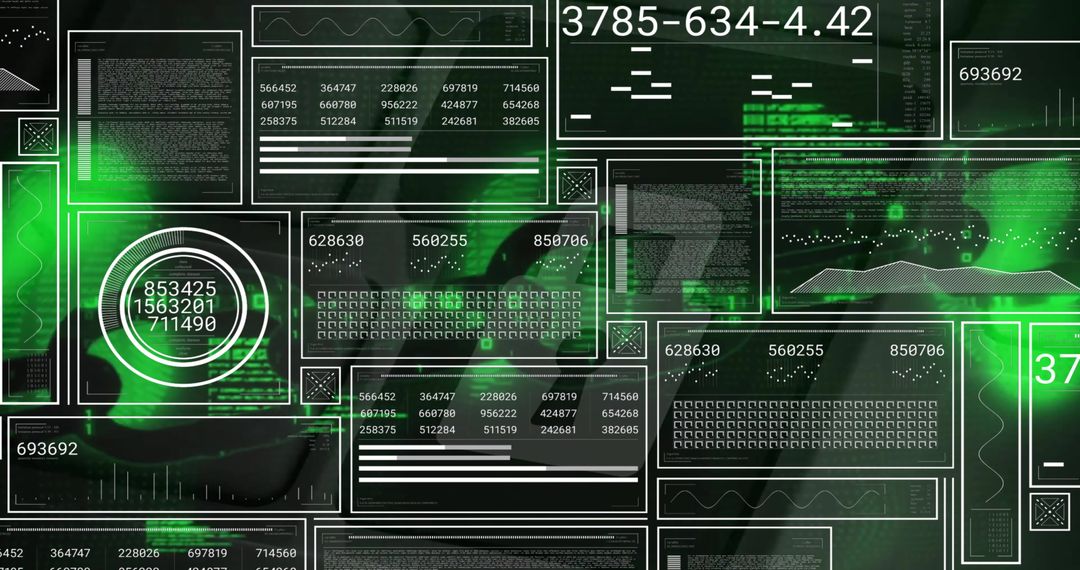 Futuristic Digital Data Analysis Interfaces in Green with Charts