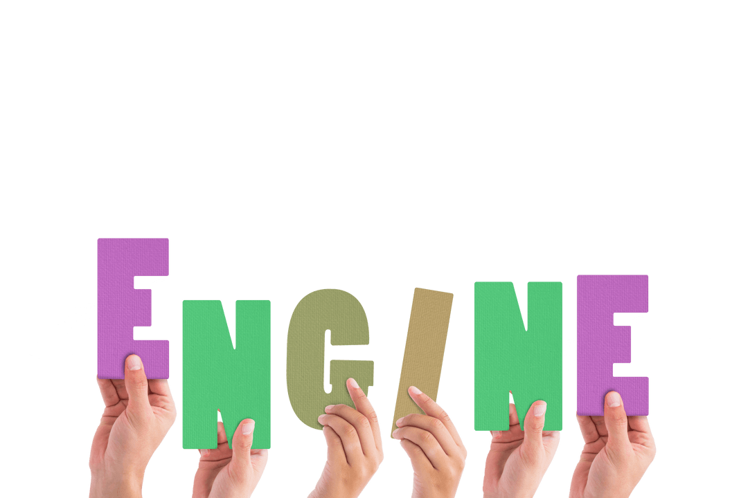 Transparent Hands Holding Letters Spelling 'Engine'