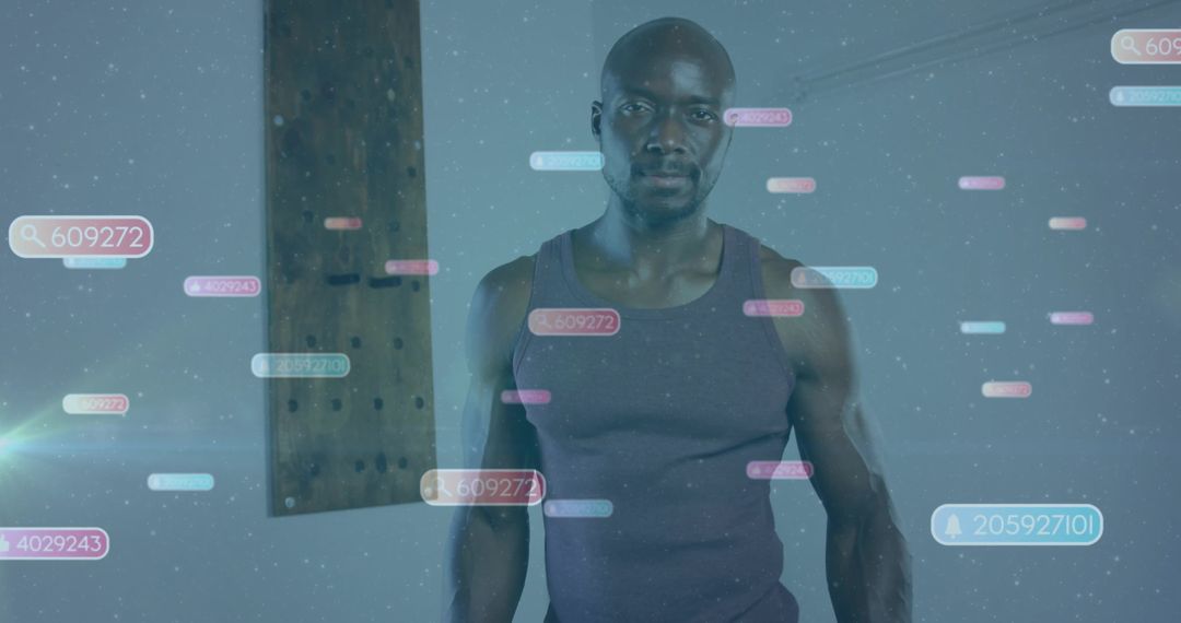 Athletic Man Engaged in Futuristic Digital Interface Concept