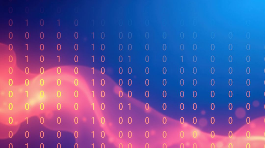 Binary Code and Glowing Wave on a Vibrant Gradient Background