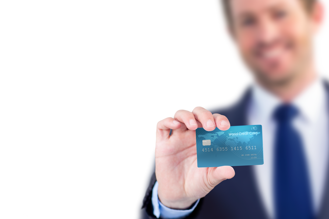 Smiling Businessman Holding Credit Card on Transparent Background - Download Free Stock Images Pikwizard.com