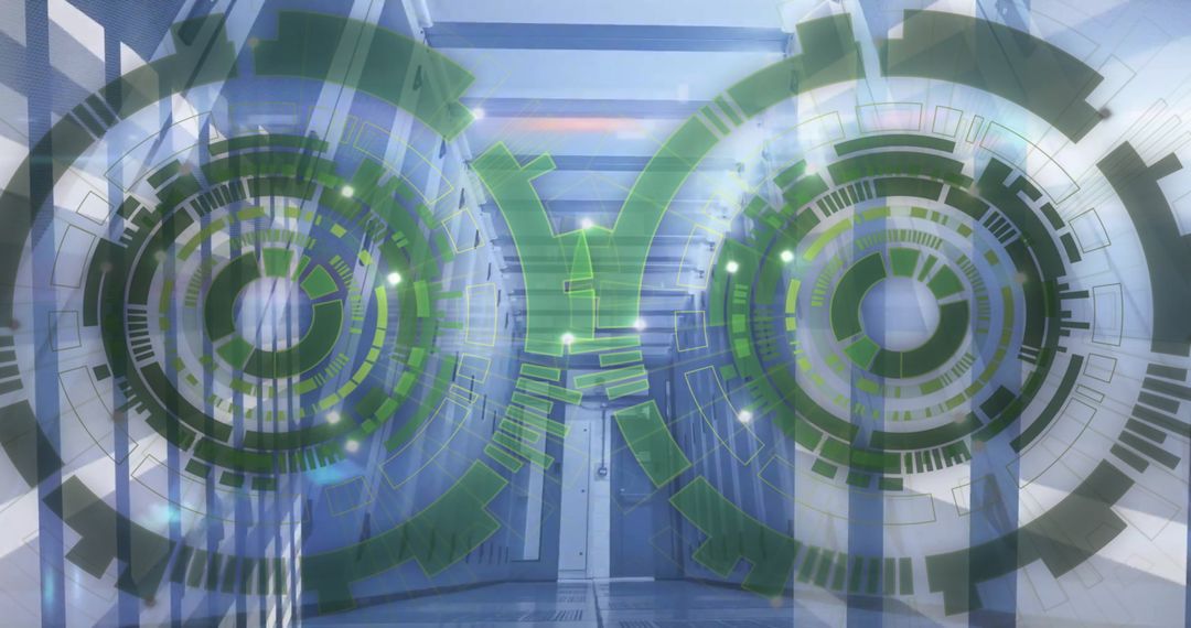 Futuristic Double Data Processing Circles over Virtual Server Room