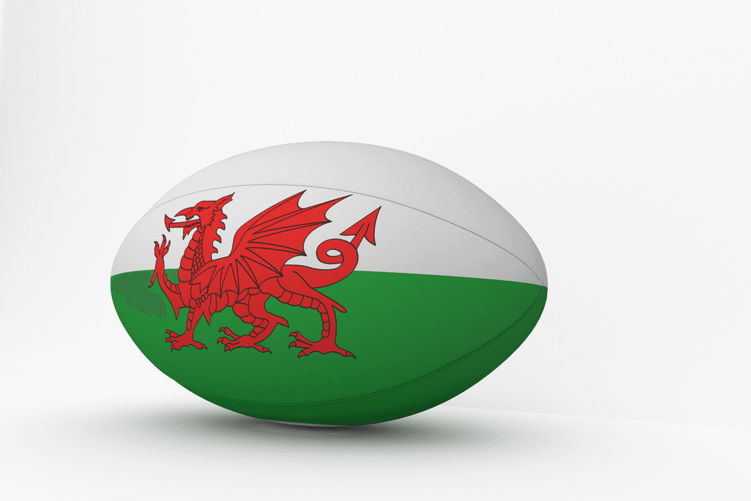 Welsh Dragon Rugby Ball on Transparent Background with Flag Design
