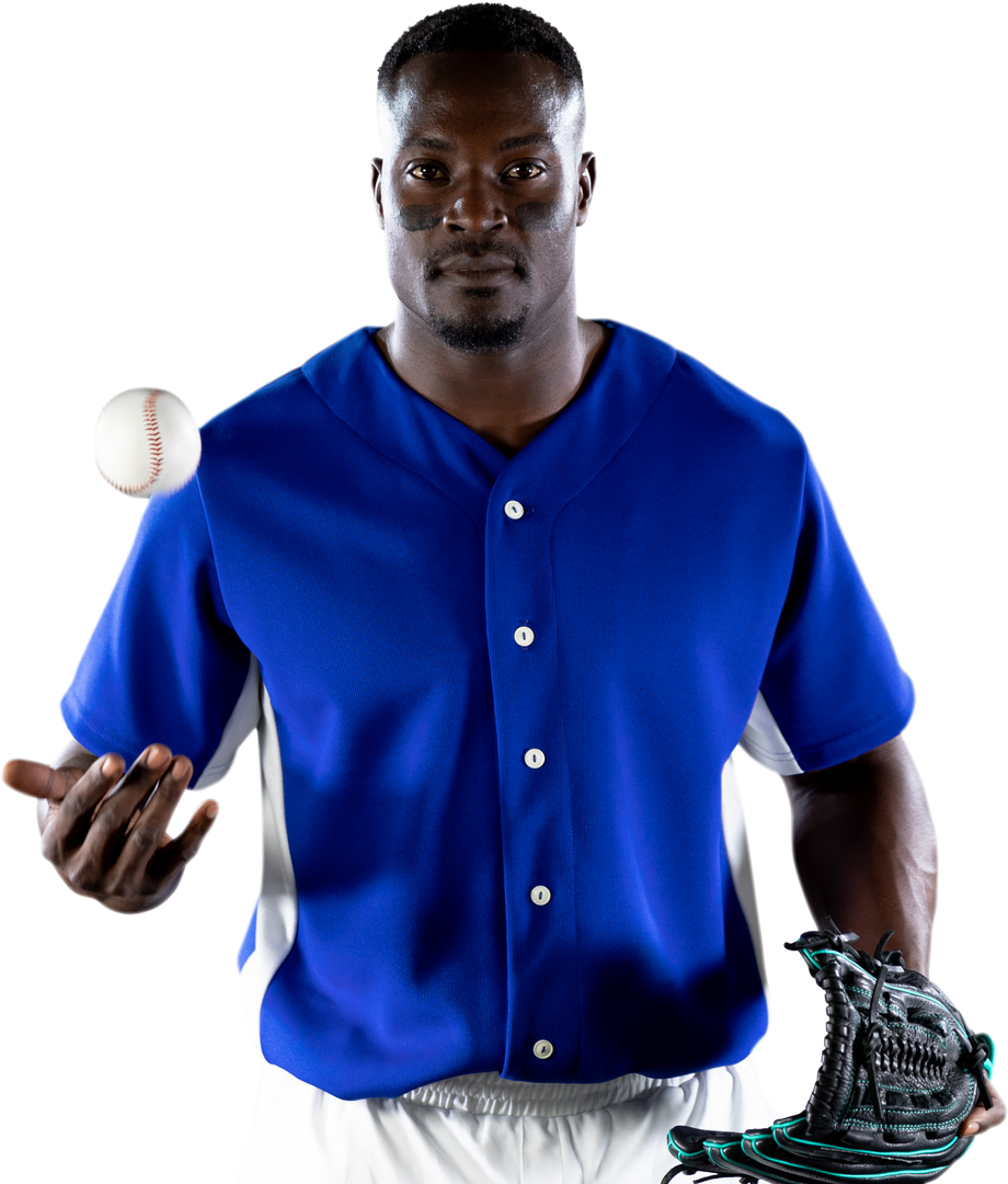 African American Baseball Player in Blue Uniform Juggling Ball with Mitt - Download Free Stock Images Pikwizard.com