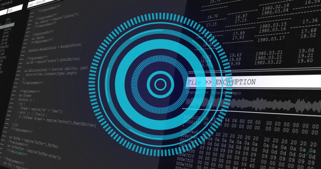 Cybersecurity Concept with Encryption Graphic and Data Panels