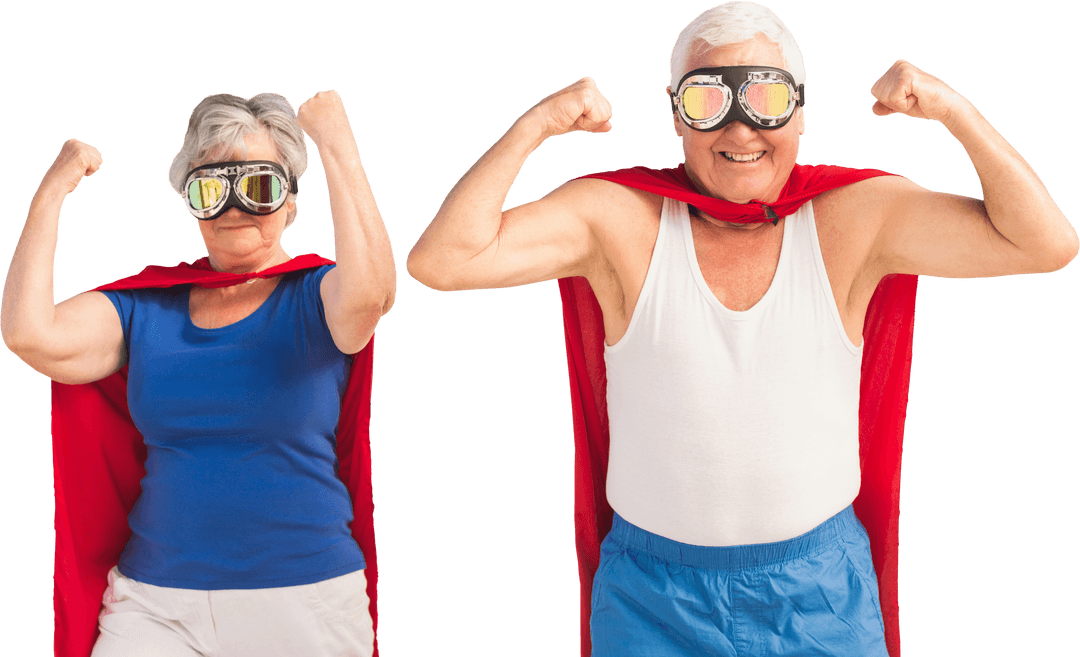 Elderly Superheroes Flexing Muscles in Transparent Background