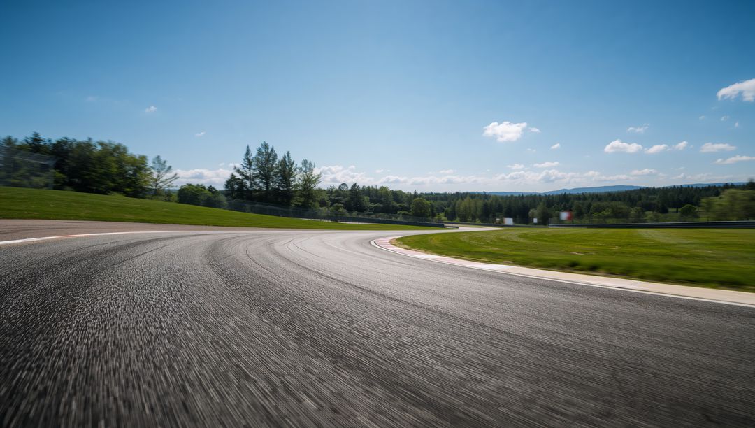 Asphalt Racetrack Curving Through Scenic Countryside
